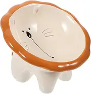 Alasum Tilted Raised Cat Bowl Ceramic Elevated Food Water Dish for Indoor Cats Cute Lion Design Easy to Clean Stable Bottom Pet Feeding Container Brown