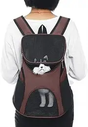 Portable Cat Dog Pet Double Shoulder Mesh Bag Backpack Travel Carrier Case Pouch (Coffee)