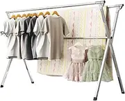 URYAN 2.4m Clothes Drying Rack, Heavy Duty Stainless Steel Laundry Drying Rack Folding Indoor Outdoor, Portable Drying Rack Clothing, Blanket Rack Clothesline with 20 Windproof Hooks