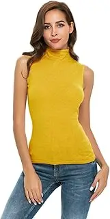 [Wosalba] Women Sleeveless Mock Turtle Neck Knit Pullover Sweater Shirt Solid Blouse Tank Tops