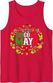 [Generic] Cinco De Mayo Lets Fiesta Squad De Mayo Mexican Tank Top T-Shirt for Men Crew Neck Tee Shirt