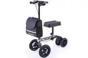 Equipmed Knee Scooter Walker, 10 inch Tyres Dual Brakes Bag - Broken Leg Ankle Foot Mobility - Crutches Alternative - Titanium colour