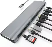 USB-C PC Docking Station 2 Monitor-12:1,3-4K/HDMI,DP, VGA, USB 3.0, 1gig LAN,DCs