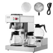12 Cups Commercial Drip Coffee Maker with 3 Glass Carafes and 3 Warmers