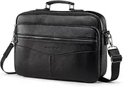 [HUAZHIMAO] Business Laptop Briefcase for Men 15.6 inch Genuine Leather Computer Laptop Satchel Bag Retro Waterproof Handheld Shoulder Bag Men's Office Commuting Trip Briefcase