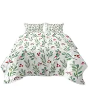 Modest Green Leaves and Berries Coverlet