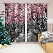 Blackout Curtain Pink Peach Tree Cherry Blossom Living Room Bedroom Gym Blinds Curtains Can Be Customized in Size （W） 220×（H） 215CM