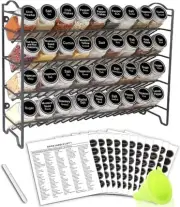 Spice Rack Organizer with 36 Empty Square Spice Jars Labels Chalk Marker Funnel
