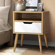 [OIKITURE] Bedside Table Drawers Side Organiser Tables Desk Nightstand Bedroom Furniture Storage Cabinets Wood,White Wooden