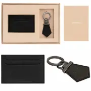 OROTON Harry Pebble Tag Keyring & CC Sleeve Gift Set Leather Black NWT Box