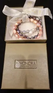 HONORA 8-9.5mm Multi-color Genuine Cultured Baroque Pearl Bracelet Set of 4 NIB