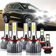 TXBILMOO Compatible For Nissan Rogue 2014-2020 H11 H11 High/Low Beam H11 Fog Light Bulbs, 32000LM 300% Brightness 6500K White with Cooling Fan, Plug and Play, IP68 Pack of 6