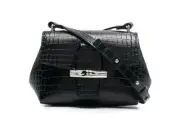 Longchamp Roseau Black Croc Leather Crossbody Crocodile Bag NWT
