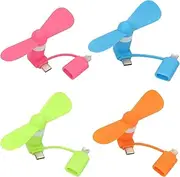 Mini 2-in-1 Cell Phone Fan for iPhone and Android Cellphones with Type C/USB C Port (4 Pack) - Small Personal Portable Pocket Fan Plug in Mobile Phones iPad for Outdoor Travel Commuting (Colorful)