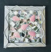 Mosaic Mixed Media Trivet, Silver, Pink, Functional Art, Hot Pad, Kitchen