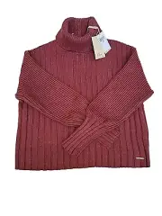 Elie by Elie Tahari turtleneck turn back ribbed crop sweater in Cordovan Color