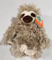 Wild Republic Mini Sloth Plush 12" Brown Faced Three Toed Hairy Stuffed W/ Tags