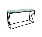 Abacus & Hunt Bone Inlay Side Table or Hall Table in Black and White Herringbone