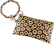 [VALICLUD] Retro Style Women Purse Sunflower Pattern Leather Keychain Wristlet Wallet for Cash