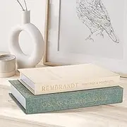 Decorative Books Set of 2, Beautiful Linen Boxes Decor Coffee Table Bookshelf or Mantle, Aesthetic Fake Books for Modern Home Decoration, Storage Box (White&Green)
