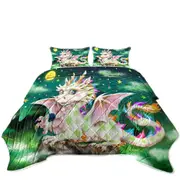Colorful Stars Moon and Magical Dragon Coverlet