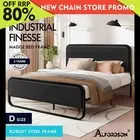 ALFORDSON Metal Bed Frame Double Size Upholstered Headboard Black Leather MADGE