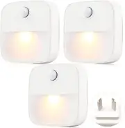 3-Pack Motion Sensor Night Light Plug-In LED Warm White for Bedroom & Hallway