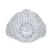 925 Sterling Silver Moissanite Mens Hamsa Hand Pinky Ring 4.48 Ct | Sizes 9 - 12