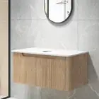 Wall Brown Vanity Unit 91cm Bath Cabinet Soft-closing Drawer Stone Counter Top