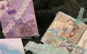 Purple + teal Junk Journal insert lot Cards, Pockets, Ephemera