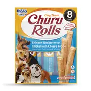 INABA 96 Gram 8 Sticks of Chicken with Cheese Churu Rolls Treats for Dogs
