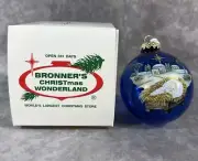 Bronner's Christmas Baby Jesus Bethlehem Manger Blue Glass Ball Ornament