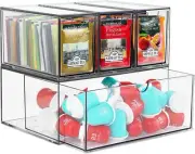 4 Acrylic Coffee Pod Holder Drawer Stackable K Cup and Tea Bag Organizer Tea