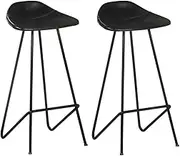 Bar Stools 2 pcs Black Real Leather Bar Chair