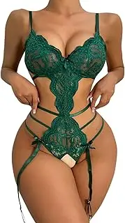[RUIYOR] Sexy Green Lace Lingerie Set with Garter Belt, Underwire Bra and Thong