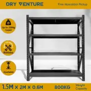 Matt black 1.5x2x0.6M Warehouse Racking Shelving 800KG Steel Garage Storage