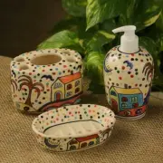 Set of 3 Ceramic Bathroom Accessory Liquid Soap Dispenser Soap Tray Toothbrush