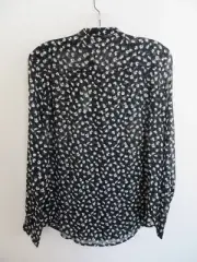 AllSaints Black White Sheer Cada Scatter Pintuck Pleat Long Sleeve Shirt SZ M