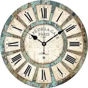 Circle-Q AU Wall Clock Silent Clock 12 inch– Decorative Wood Style Quartz Battery Operated Rustic Home Decor Vintage Decoration Retro Design for bar Cafe Living Room Kitchen Bedroom Bathroom (A)
