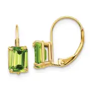 16mm 14K Yellow Gold 7x5mm Emerald-cut Peridot Leverback Earrings