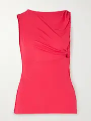 [Christopher Esber] Christopher Esber - Gesine Asymmetric Ruched Jersey Top - Pink - UK 14 UK 14 Pink