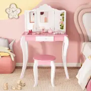 CostwayKids Vanity Set with Tri-folding Acrylic Mirror TOP 20 Bonus Trinkets Set