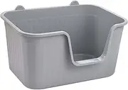 Fenteer Cat Litter Box Open Top Pet Litter Tray Splashproof Pet Supplies for Indoor Cats Durable Kitty Litter Pan with High Side, Grey XL
