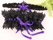 Stunning Guipure Black Lace Garter with Purple Satin Ribbon | Burlesque or Drama