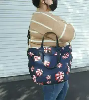 NWT Tory Burch FLYING LOGO Nylon Bag Tote Navy
