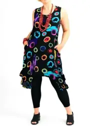 TS TAKING SHAPE plus sz S / 16 Ring Print Viscose Tunic frilled top NWT rrp$140!
