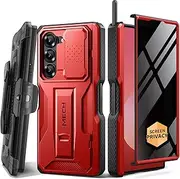 [Tongate] for Z Fold 6 Case, [with S Pen Slot & Hinge Protection] [Privacy Glass Screen Protector] Full-Body Military Drop Phone Case for Samsung Galaxy Z Fold 6 with Kickstand & Belt Clip, Red Privacy