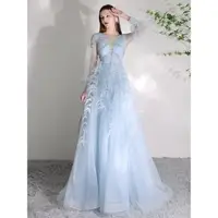 在飛比找森森購物網優惠-【女神婚紗禮服】 高端天藍色輕奢羽毛重手工晚禮服 PLGZ-