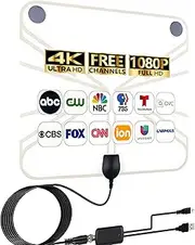 TV Antenna Indoor - 4K HD Amplified Digital HDTV Antenna with Signal Booster - 360° Long Reception TV Aerial Support All Types TV