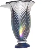 Signed Studio 12" Art Glass Blue & White Rainbow Iridescent Pulled Feather Vase